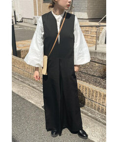 vaqutaux voyage オールインワン 手洗い可能〉ダブル クロス Vネック ベルト付 オールインワン