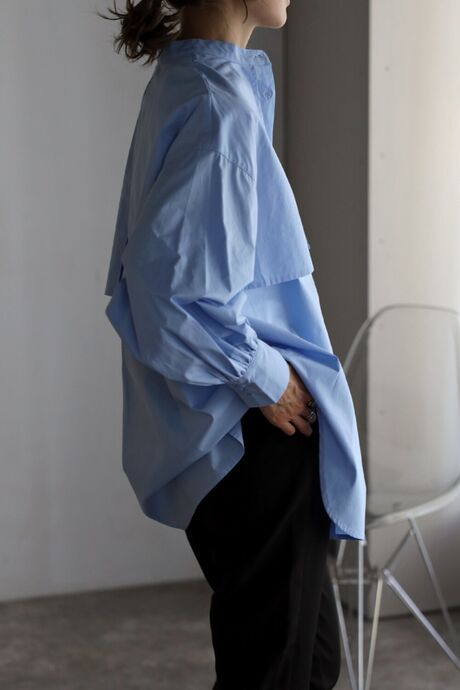 素材綿100%専用【新品】(ブルー)(ピンク)BONJOUR SAGAN ブロードケープシャツ