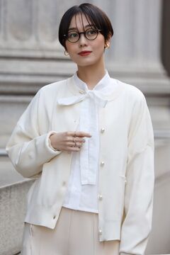 希少♡ドゥロワー シルク ストレッチオールインワン ゆったり センタープレス セール】【みさとさんコラボ】センタープレスタックワイドパンツ