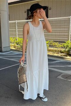 ワンピース Bonjour diary solid straw cotton slub スパンコール刺繍ワンピース（ワンピース）｜Unitage
