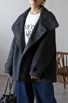 ♡スタンドカラーシャギーミドルCO/チャコールグレー セール】スタンドカラーシャギーミドルコート（ピーコート）｜ap