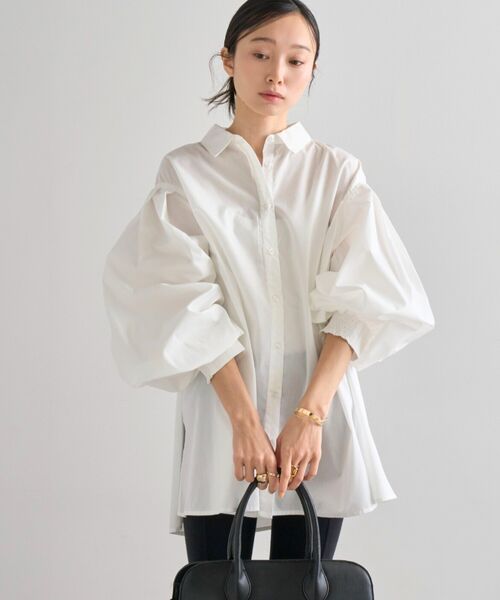 裾フレアバルーンスリーブシャツブラウス