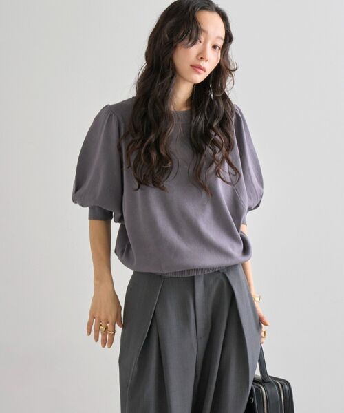 接触冷感パフスリーブニットトップス