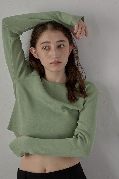 cropped long sleeve T-shirt / 指穴付きクロップドダイバーニットロンT