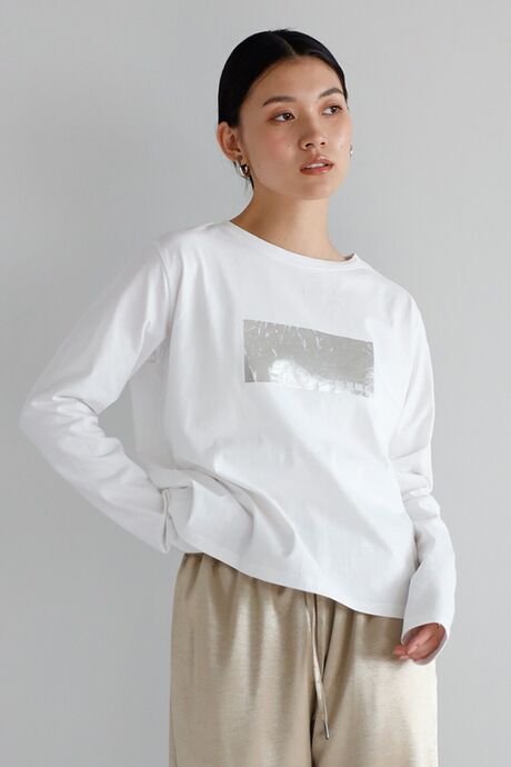 2way foil print long sleeve T / 前後2way箔プリントロンT