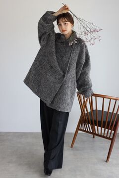 セブンテンミディアムコクーンシャギーコート(ベージュ) CLANE - コクーン オーバー コート - SHORT SHAGGY COCOON OVER
