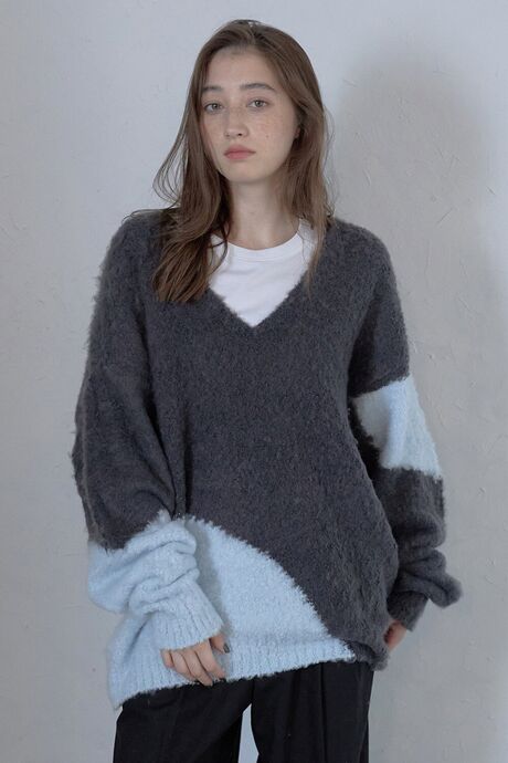 loop yarn intarsia V neck pullover / ブークレインターシャVネックプルオーバー