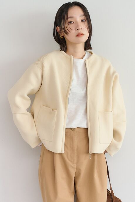 フロントジップ畦編みダンボールニットカーディガン