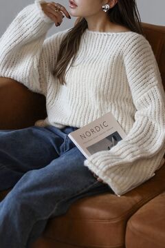 美品 MARC JACOBS イタリア製 アルパカ シルクニット エルボーパッチ TASIKENT＞アルパカタッチショート丈ニット（ニット/セーター