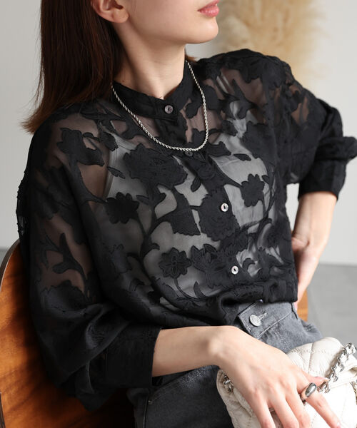 ＜選べる柄素材＞フラワー＆レースシャツ/ブラウス/羽織