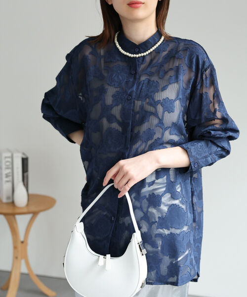 ＜選べる柄素材＞フラワー＆レースシャツ/ブラウス/羽織