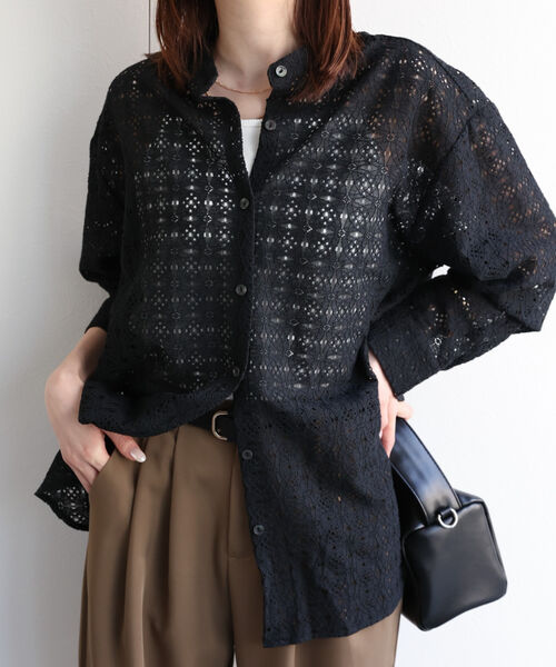 ＜選べる柄素材＞フラワー＆レースシャツ/ブラウス/羽織