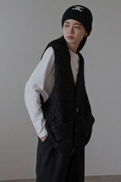 ボンジュールサガン BONJOUR SAGAN glitter shaggy black button vest / ラメシャギー黒釦ベスト （LIG BONJOUR SAGAN公式オンラインストア / glitter shaggy black