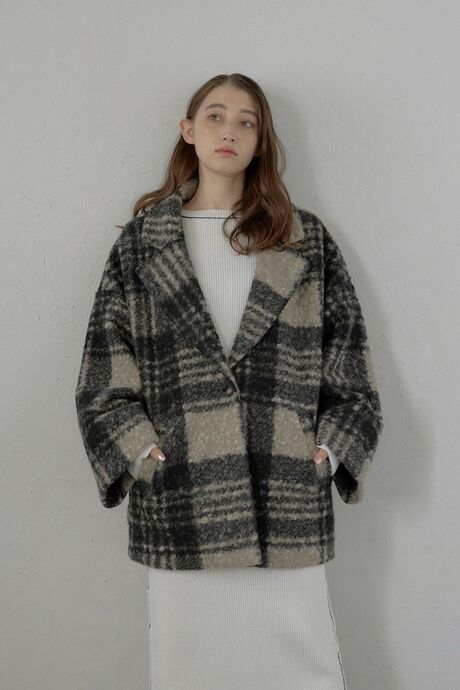 plaid pattern tailored middle coat / チェック柄テーラードミドルコート