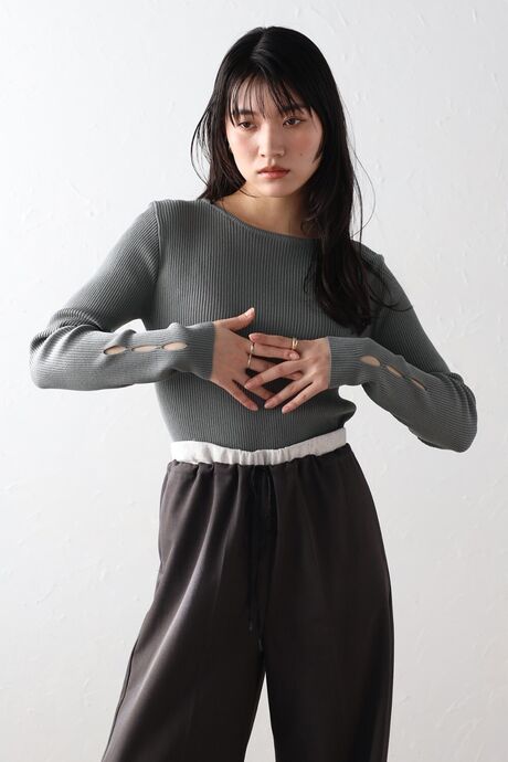 holed sleeve boat neck knit / ホールドスリーブボートネックニット