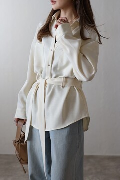【8月30日まで限定価格】【AUBREY】ライトツイードベルト付シャツ Bonjour Sagan ブラウス シャツ ライトツイードベルト付シャツ