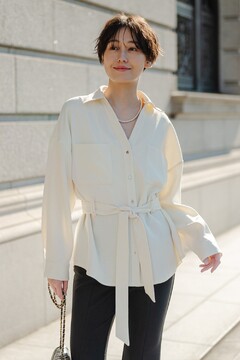 【8月30日まで限定価格】【AUBREY】ライトツイードベルト付シャツ AUBREY/SET】ライトツイードベルト付シャツ+ライトツイード