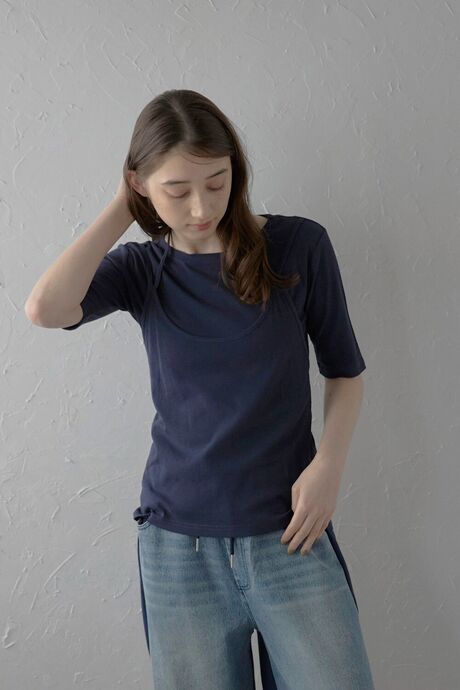 fake layered tops / ホルターネックフェイクレイヤードトップス