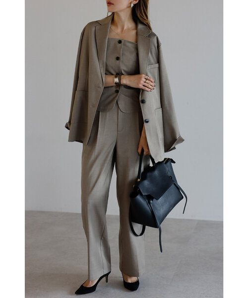 [SET]杢調テーラードジャケット×キャミビスチェ×ワイドパンツ