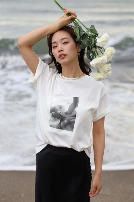 【made in Japan】【cotton silk】flower photo print ENↃ T-shirt / 【日本製】【コットンシルク】フラワーフォトプリントエンクTシャツ