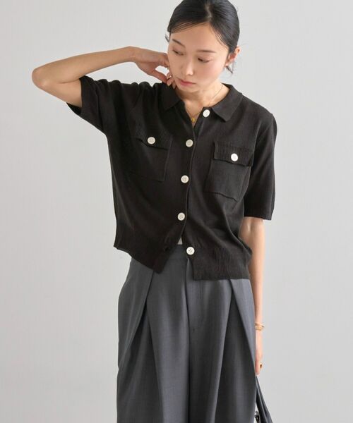 麻タッチコンパクトポロカーデ