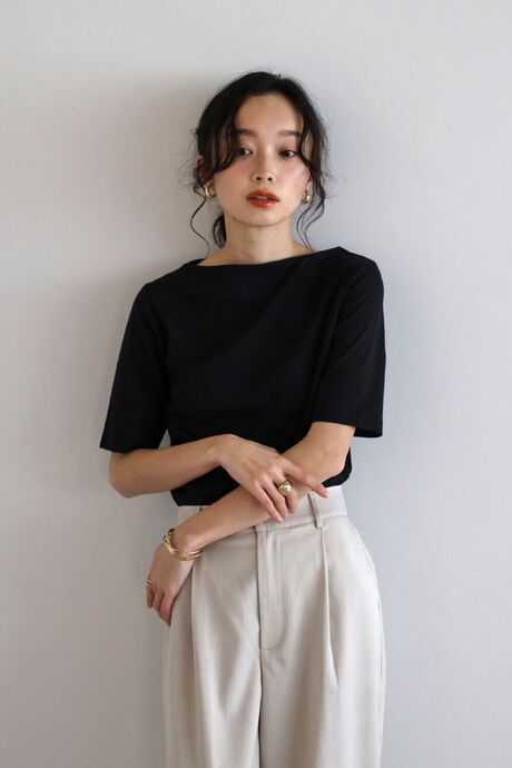 シルケットコットンボートネックTシャツ　　　　　　　　