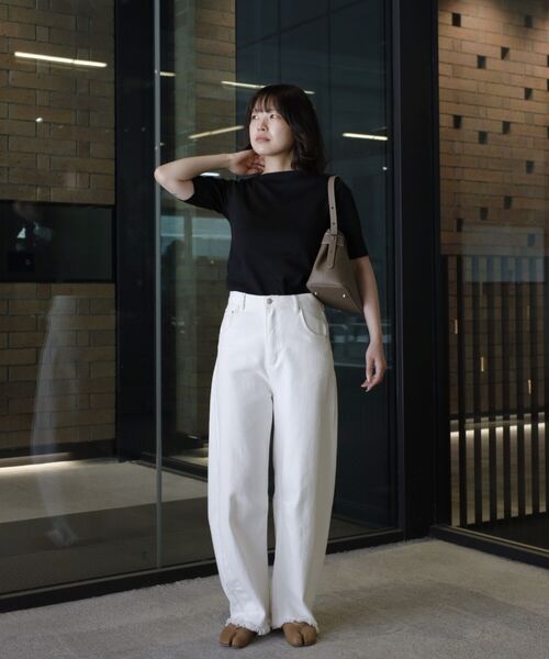 シルケットコットンボートネックTシャツ