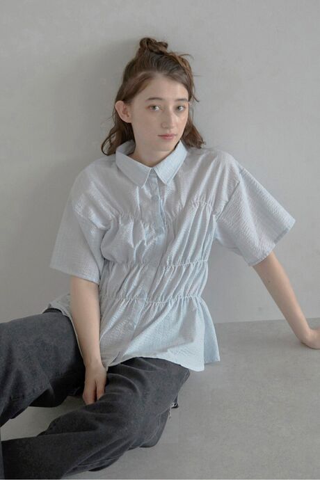 bustier style shirt / シャーリングビスチェ風ストライプシャツ　　　　　　　　　　　　