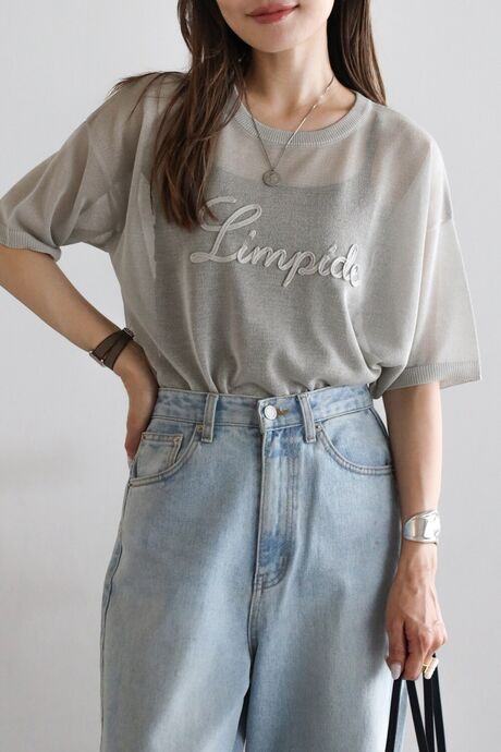 コード刺繍半袖シアーニット　　　　　　