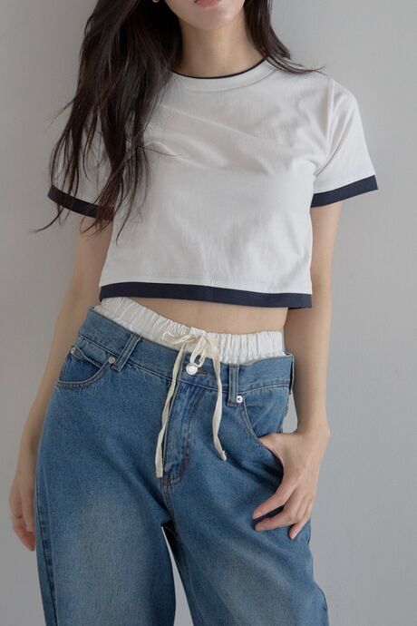 fake layered cropped T-shirt / フェイクレイヤードクロップドTシャツ