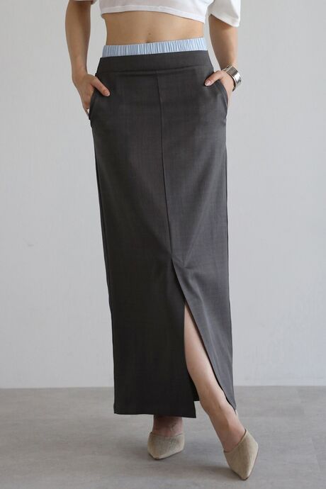 front slit double waist slacks skirt / フロントスリットダブルウエストスラックススカート