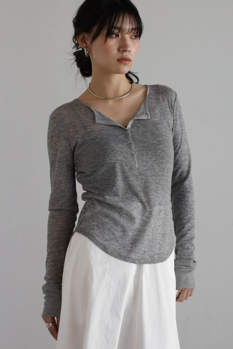 henry neck sheer pullover / ヘンリーネックシアープルオーバー