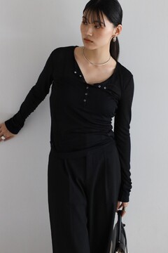 NOBLE 洗える 2way ヘンリーネックシアープルオーバー グレーB NOBLE 洗える 2way ヘンリーネックシアープルオーバー グレーB