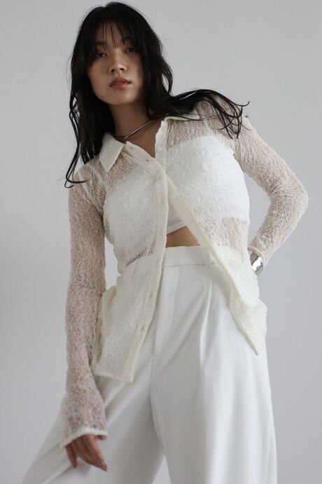 sheer stretch lace polo cardigan / シアーストレッチレースポロカーディガン