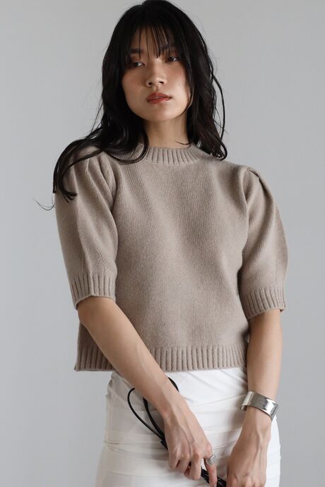 puff half sleeve back ENↃ plate knit / パフハーフスリーブエンクプレートニット
