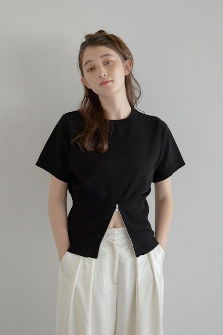 half zip hem knit / 裾ハーフジップ半袖ニット