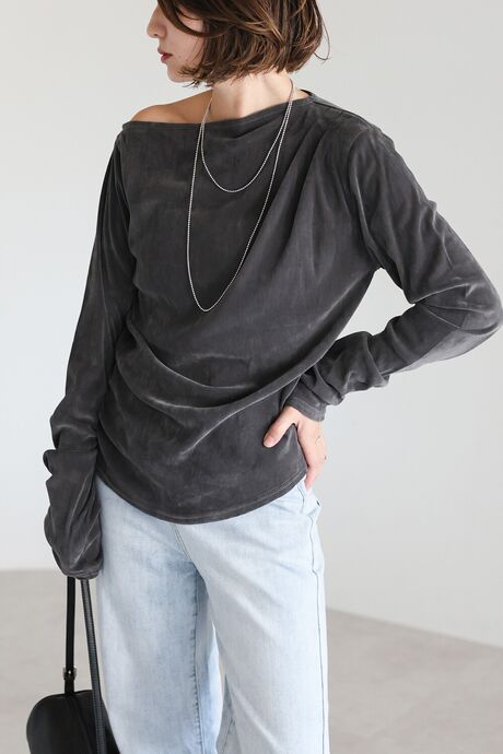シアーベロアオフショルタックプルオーバー