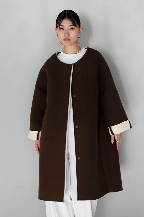 double faced collarless bonding coat / ダブルフェイスボンディングノーカラーコート