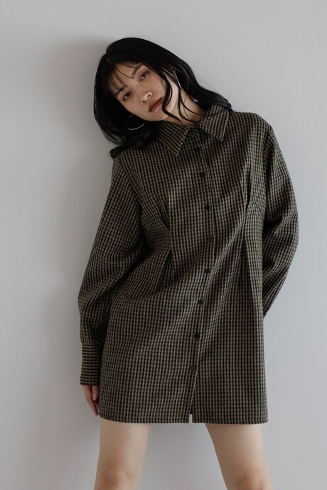 brushed check waist tuck one piece / 起毛チェックウエストタックワンピース