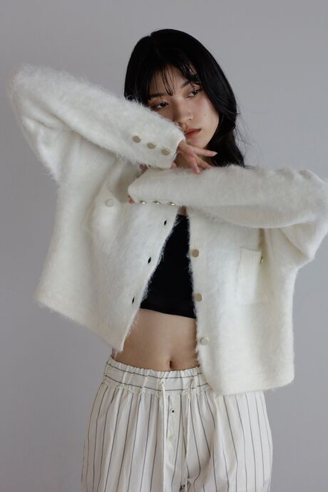 gold button mini pocket cardigan / 金釦ミニポケットシャギーカーディガン