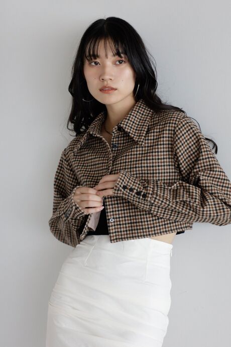 brushed check cropped shirt / 起毛チェッククロップドシャツ