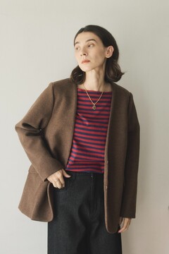 SALUE サルエ ヘリンボーン リネン ノーカラー ジャケット 1 セール】 テンセルリネンノーカラージャケット （ノーカラー