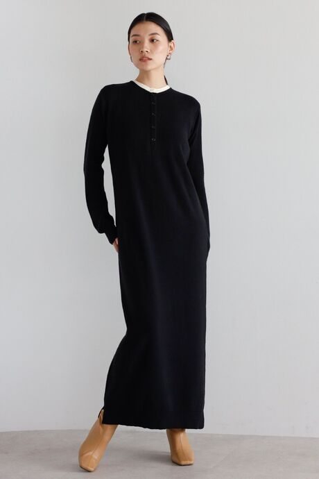 henry layered knit one piece / もちもちニットヘンリーレイヤードワンピース