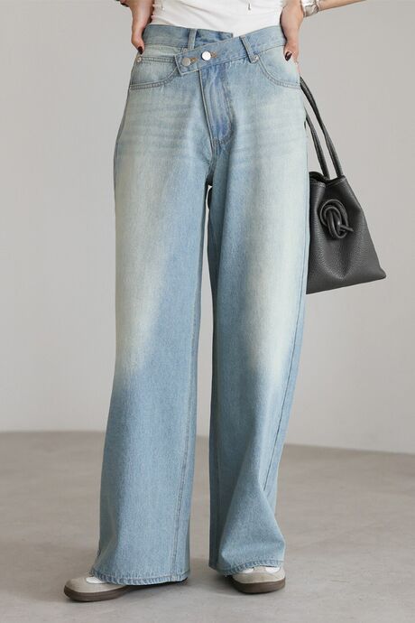 ウエスト切り替えワイドデニムパンツ