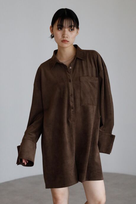 suede shirt rompers / スエードシャツロンパース