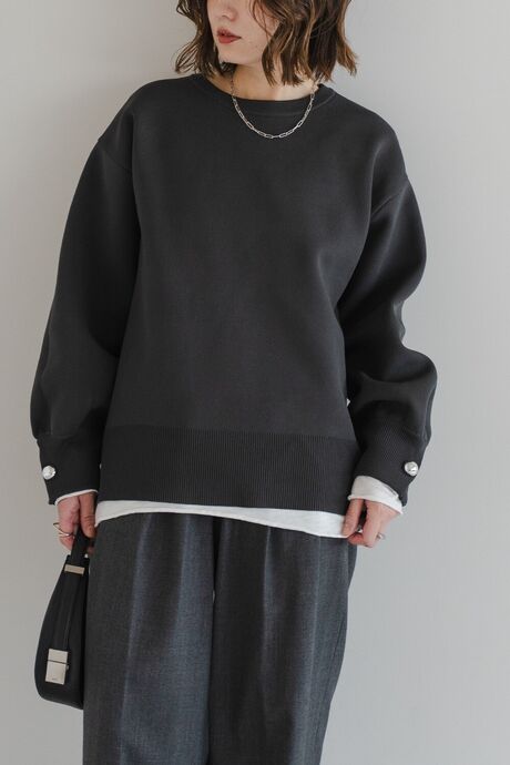 ビッグボタンスウェットライクニットプルオーバー