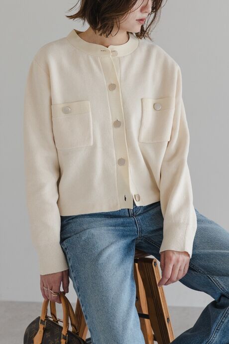 ゴールドボタンモールニットカーディガン