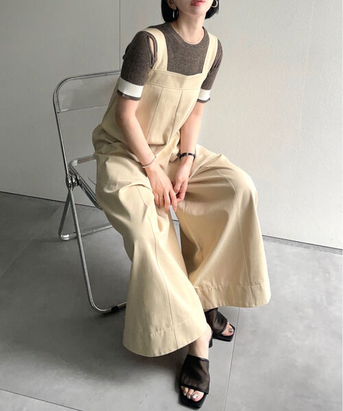 配色ステッチワイドサロペット