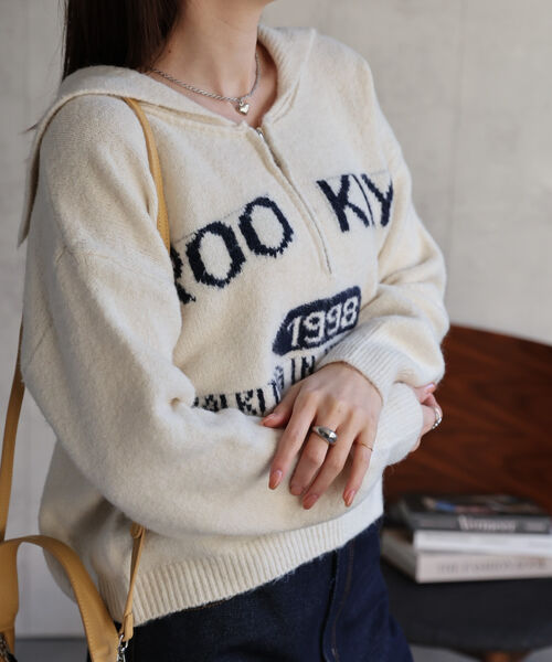 ハーフジップセーラーカラーニットトップス/TOPS