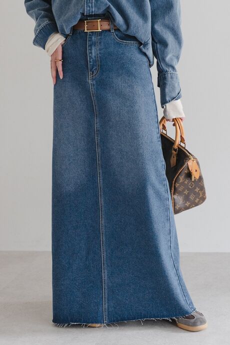 サイドゴムデニムロングスカート